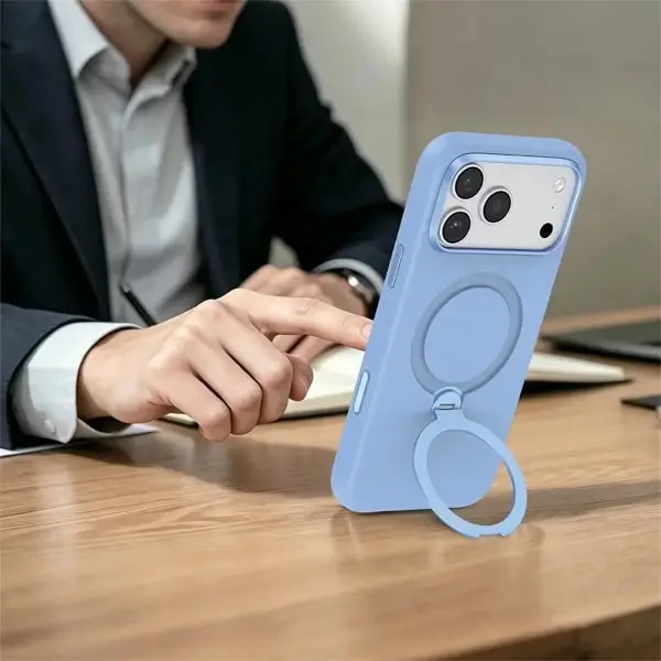 Coque pour iPhone 18 Pro Green Lion – Compatible MagSafe – Support à rotation 360° intégré – Silicone – Bleu – GNSCSMG18PBL — photo 2