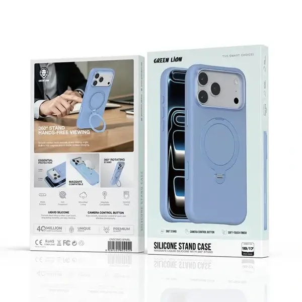 Coque pour iPhone 18 Pro Green Lion – Compatible MagSafe – Support à rotation 360° intégré – Silicone – Bleu – GNSCSMG18PBL — photo 3