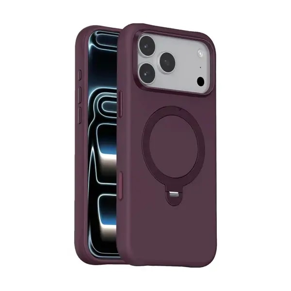 Coque pour iPhone 18 Pro Green Lion – Compatible MagSafe – Support à rotation 360° intégré – Silicone – Bordeaux – GNSCSMG18PBD — photo 1