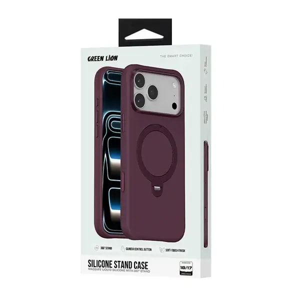 Coque pour iPhone 18 Pro Green Lion – Compatible MagSafe – Support à rotation 360° intégré – Silicone – Bordeaux – GNSCSMG18PBD — photo 3