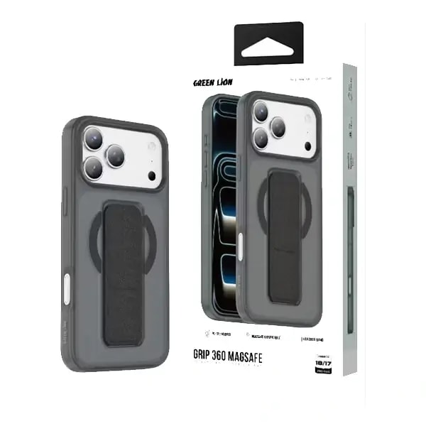 Coque pour iPhone 18 Pro Green Lion – Compatible MagSafe – Poignée 360 en cuir noir intégrée – GNGRP18PBK — photo 2