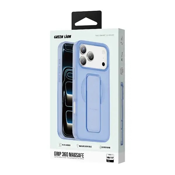 Coque pour iPhone 18 Pro Max Green Lion – Compatible MagSafe – Poignée 360 en cuir bleu intégrée – GNGRP18PMBL — photo 2