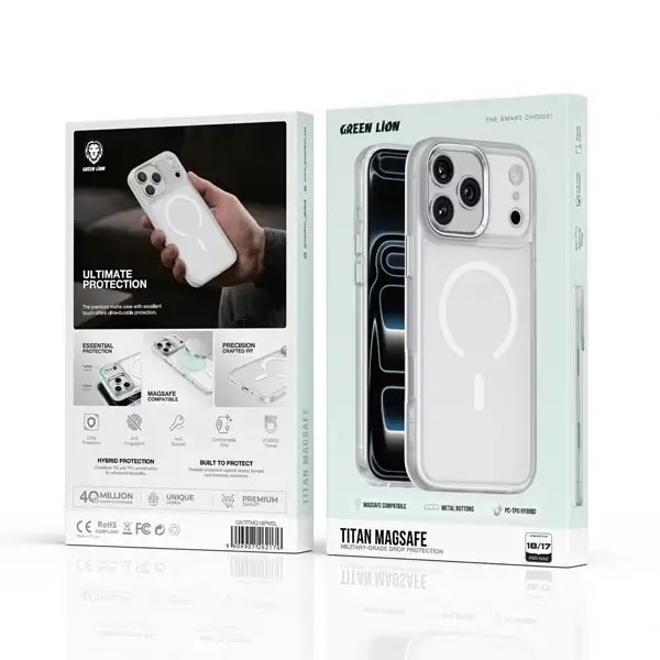 Coque pour iPhone 18 Pro Max Green Lion Titan – Compatible MagSafe – Boutons métalliques – Argent – GNTITMG18PMSL — photo 2