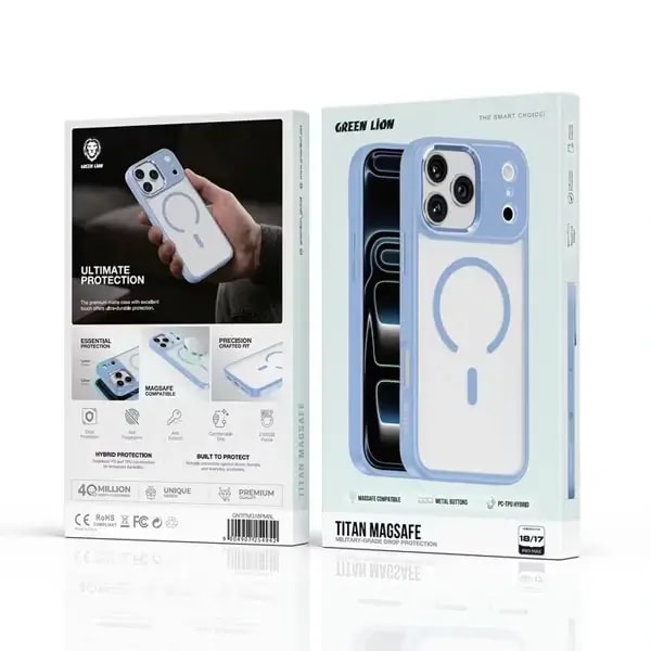 Coque pour iPhone 18 Pro Max Green Lion Titan – Compatible MagSafe – Boutons métalliques – Bleu – GNTITMG18PMSL — photo 2