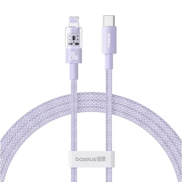 Câble de charge rapide Baseus Purely Lucent Purely Power – 20W – 1m – Type-C vers Lightning – Nébuleux violet