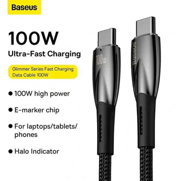 Câble de charge rapide et de transfert de données Baseus Glimmer – Type-C vers type-C – 1m – 100W – 480Mbps