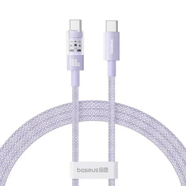 Câble de charge rapide Baseus Purely Lucent Purely Power – 100W – 1m – Type-C vers Type-C – Galaxy bleu