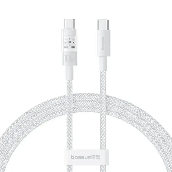 Câble de charge rapide Baseus Purely Lucent Purely Power – 100W – 1m – Type-C vers Type-C – Blanc